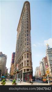 NEW YORK CITY - September 4: Flatiron Building on September 4, 2015 in New York. It&rsquo;s located at 175 Fifth Avenue in the borough of Manhattan and is considered to be a groundbreaking skyscraper.