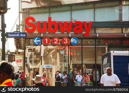 NEW YORK CITY - SEPTEMBER 4: Subway station sign on September 4, 2013 in New York City, NY.