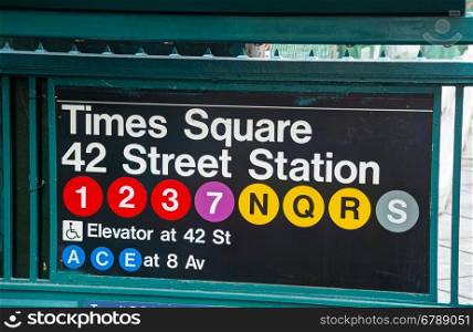 NEW YORK CITY - SEPTEMBER 4: Times Square and 42nd street subway sign on September 4, 2015 in New York City.