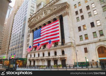 NEW YORK CITY - September 5: New York Stock Exchange building on September 5, 2015 in New York. The NYSE trading floor is located at 11 Wall Street and is composed of 4 rooms used for facilitation of trading.