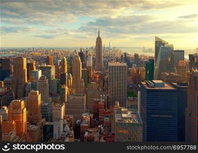 New York City Skyline at Sunset, USA