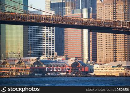 New York City skyscrapers and bridge
