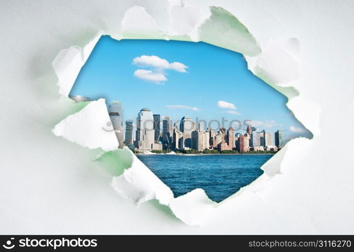 New York city through hole in paper