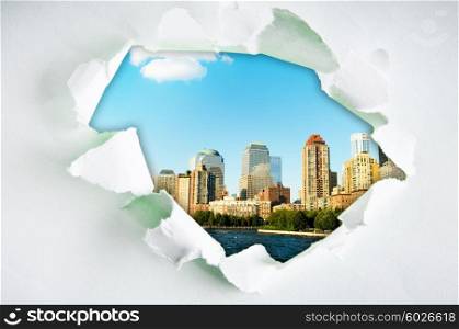 New York city through hole in paper