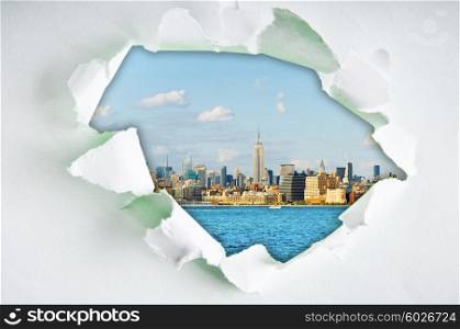 New York city through hole in paper
