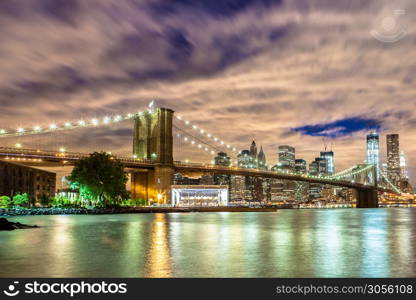 New york landmarks from brooklyn at night. New york landmarks