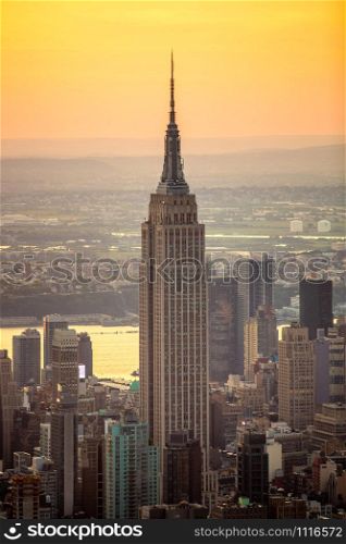 New York, NY / USA - August 07 2018: Empire State Building aerial view