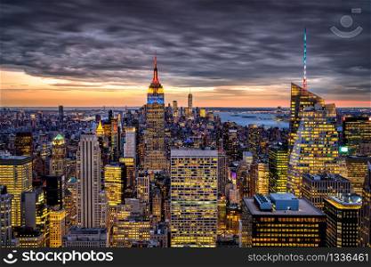 New York skyline at sunset with clouds