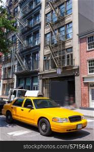 New York Soho buildings yellow cab taxi of Manhattan New York City NYC USA