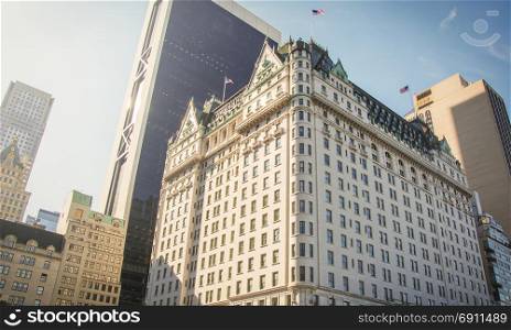 New York, USA, novemer 1, 2016: facade of the famous Hotel Plaza in New York