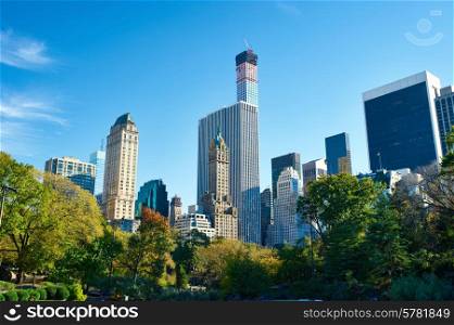 New York view from Central Park at summer
