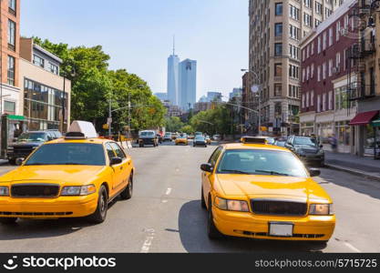 New York West Village in Manhattan yellow cab taxi NYC USA