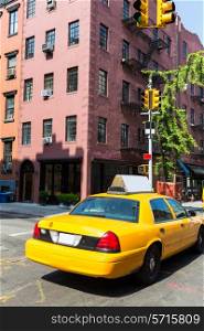 New York West Village in Manhattan yellow cab taxi NYC USA