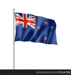New Zealand flag, three dimensional render, isolated on white. New Zealand flag isolated on white