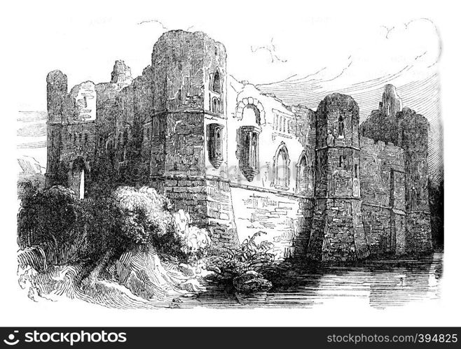 Newark Castle, vintage engraved illustration. Colorful History of England, 1837.