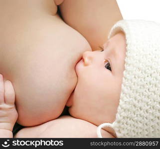 Newborn baby breast feeding breast