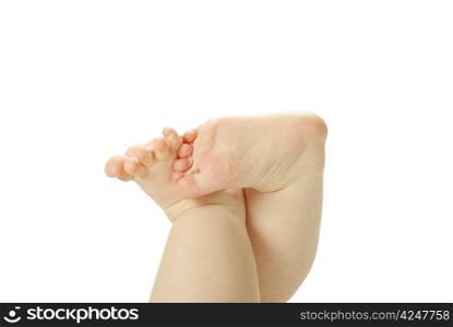 newborn baby feet and hands isolated on white