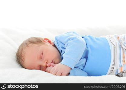 Newborn cute baby sleeping on white blanket