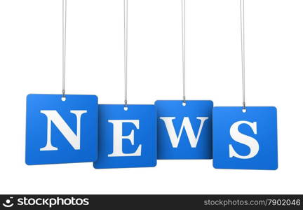 News bulletin, broadcast and newsletter concept with news sign on blue tags for website and online business.