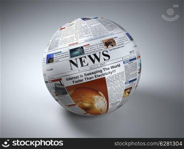 News concept. Newspaper sphere. Three-dimaensional image. 3d