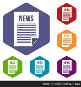 News newspaper icons set rhombus in different colors isolated on white background. News newspaper icons set