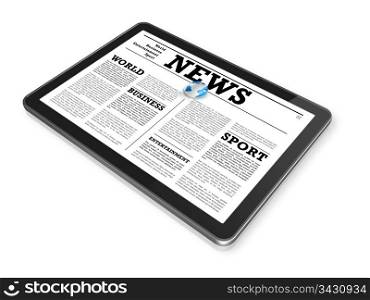 News on a digital tablet pc computer - isolated on white with 2 clipping path : one for global scene and one for the screen. News on a digital tablet pc computer