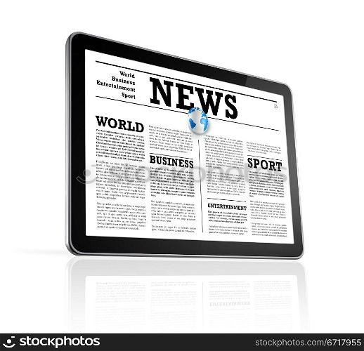 News on a digital tablet pc computer - isolated on white with clipping path. News on a digital tablet pc computer