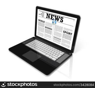 News on a laptop computer isolated on white with 2 clipping paths : one for global scene and one for the screen. News on a laptop computer isolated on white