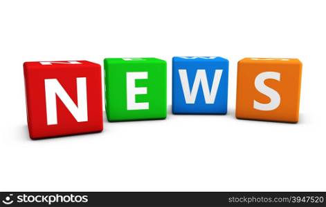 News sign and letters on colorful cubes 3d illustration for blog and online business on white background.