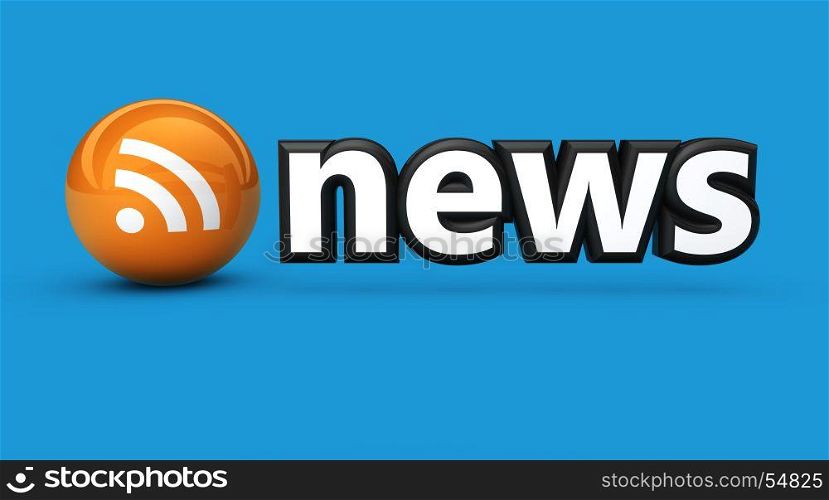 News sign and RSS feed icon web and online information concept 3D illustration on blue background.