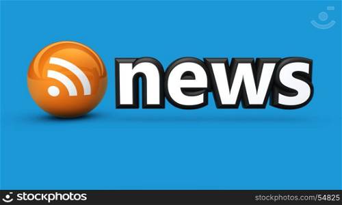 News sign and RSS feed icon web and online information concept 3D illustration on blue background.