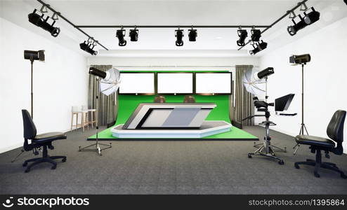 News studio white room design Backdrop for TV shows.3D rendering