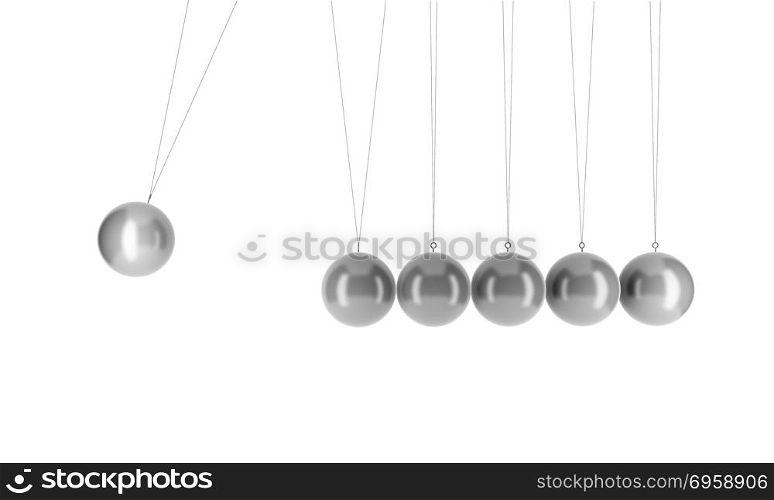 Newton&rsquo;s cradle physics in business concept. Pendulum isolated o. Newton&rsquo;s cradle physics in business concept. Pendulum isolated on white. 3d illustration. Newton&rsquo;s cradle physics in business concept. Pendulum isolated on white. 3d illustration