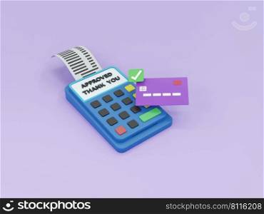 NFC Near Field Communication contactless online payment transaction with POS terminal and credit card 3D rendering illustration