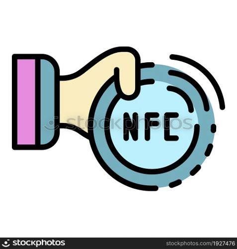 Nfc technology icon. Outline nfc technology vector icon color flat isolated. Nfc technology icon color outline vector
