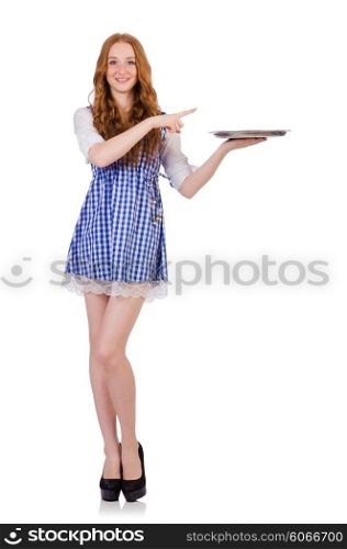 Nice attractive waitress isolated on the white