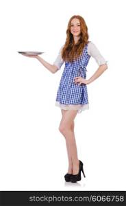 Nice attractive waitress isolated on the white