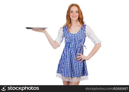 Nice attractive waitress isolated on the white