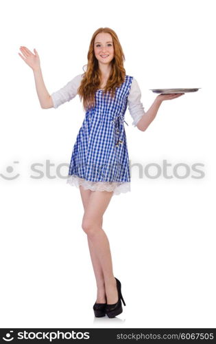 Nice attractive waitress isolated on the white