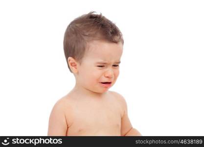 Nice baby crying isolated on a white background
