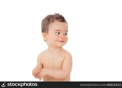 Nice baby looking at side isolated on a white background