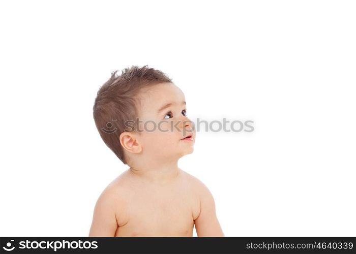 Nice baby looking at up isolated on a white background