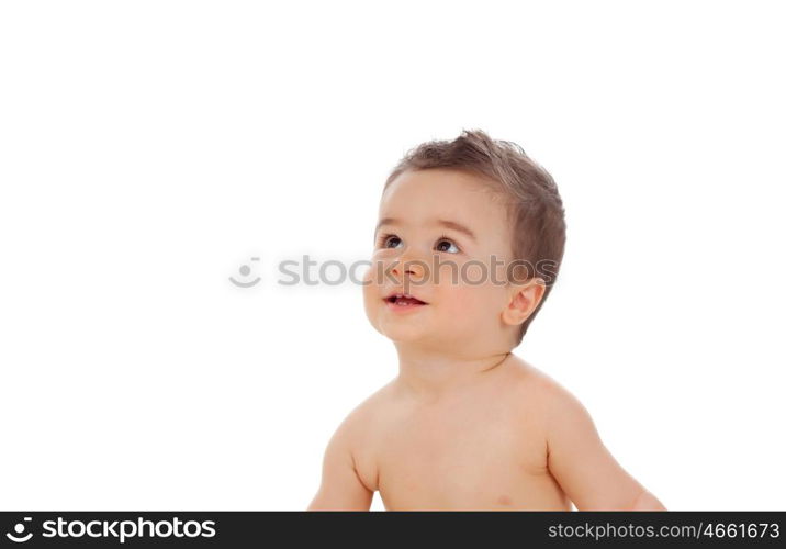 Nice baby looking at up isolated on a white background