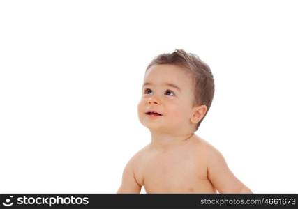 Nice baby looking at up isolated on a white background