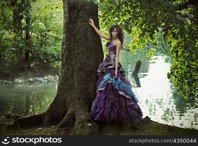 NIce brunette beauty wearing gorgeous dress