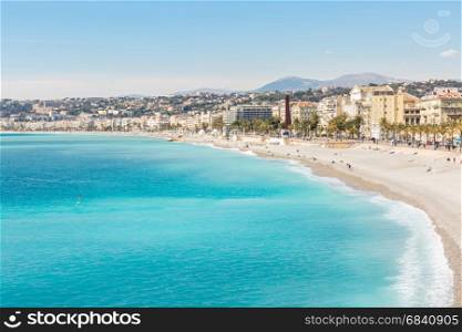 Nice Cote d'Azur Riviera France with mediterranean beach sea