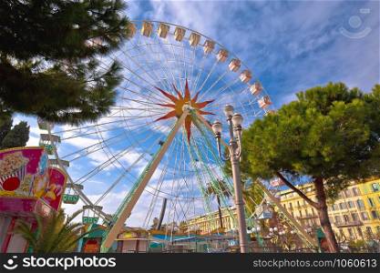 Nice ferris wheel and fun park view, Alpes-Maritimes region of France