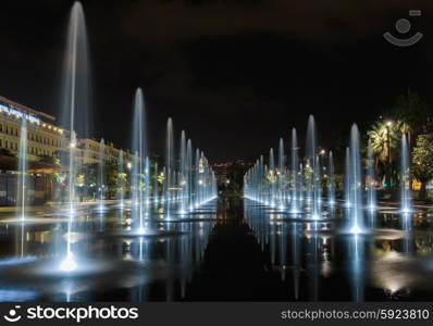 NICE, FRANCE - NOVEMBER 2, 2014: Fountain in the square Masena in Nice