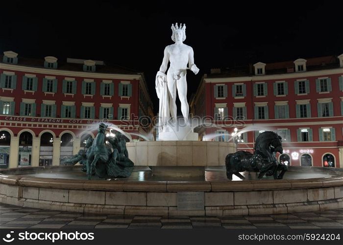 NICE, FRANCE - NOVEMBER 2, 2014: Fountain in the square Masena in Nice