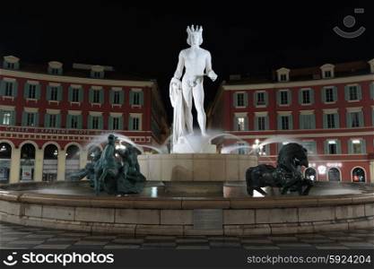 NICE, FRANCE - NOVEMBER 2, 2014: Fountain in the square Masena in Nice